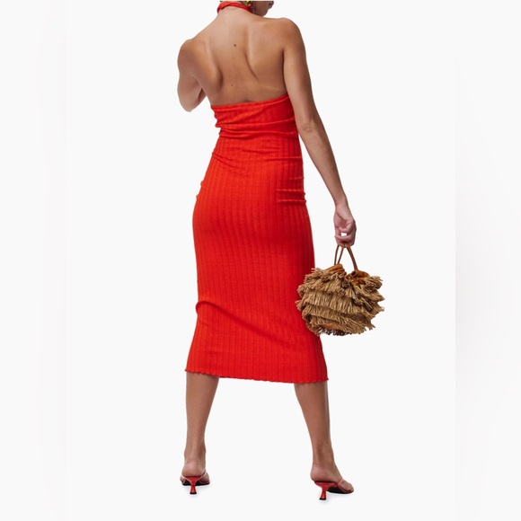 NWT SIMON MILLER Rib Janga Halter-Style Midi Dress in Hibiscus Size Medium - Picture 2 of 9